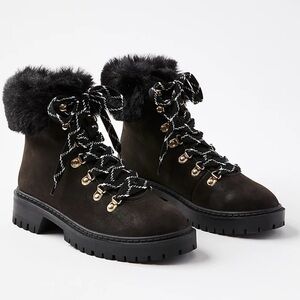 Loft Missy Black Fur Top Hiking Boots Size 10